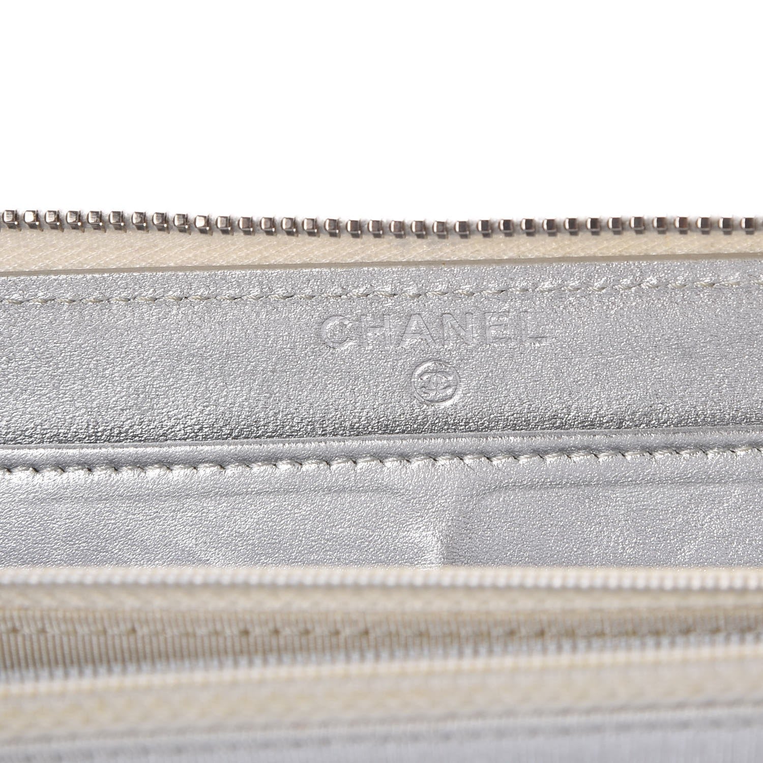 Chanel Metallic Lambskin Quilted Large Gusset Zip Around Wallet Silver 6 of 12