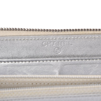 Chanel Metallic Lambskin Quilted Large Gusset Zip Around Wallet Silver 6 of 12
