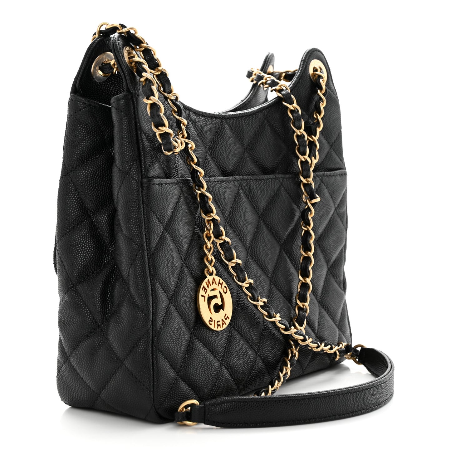 Caviar Quilted Wavy CC Hobo Black