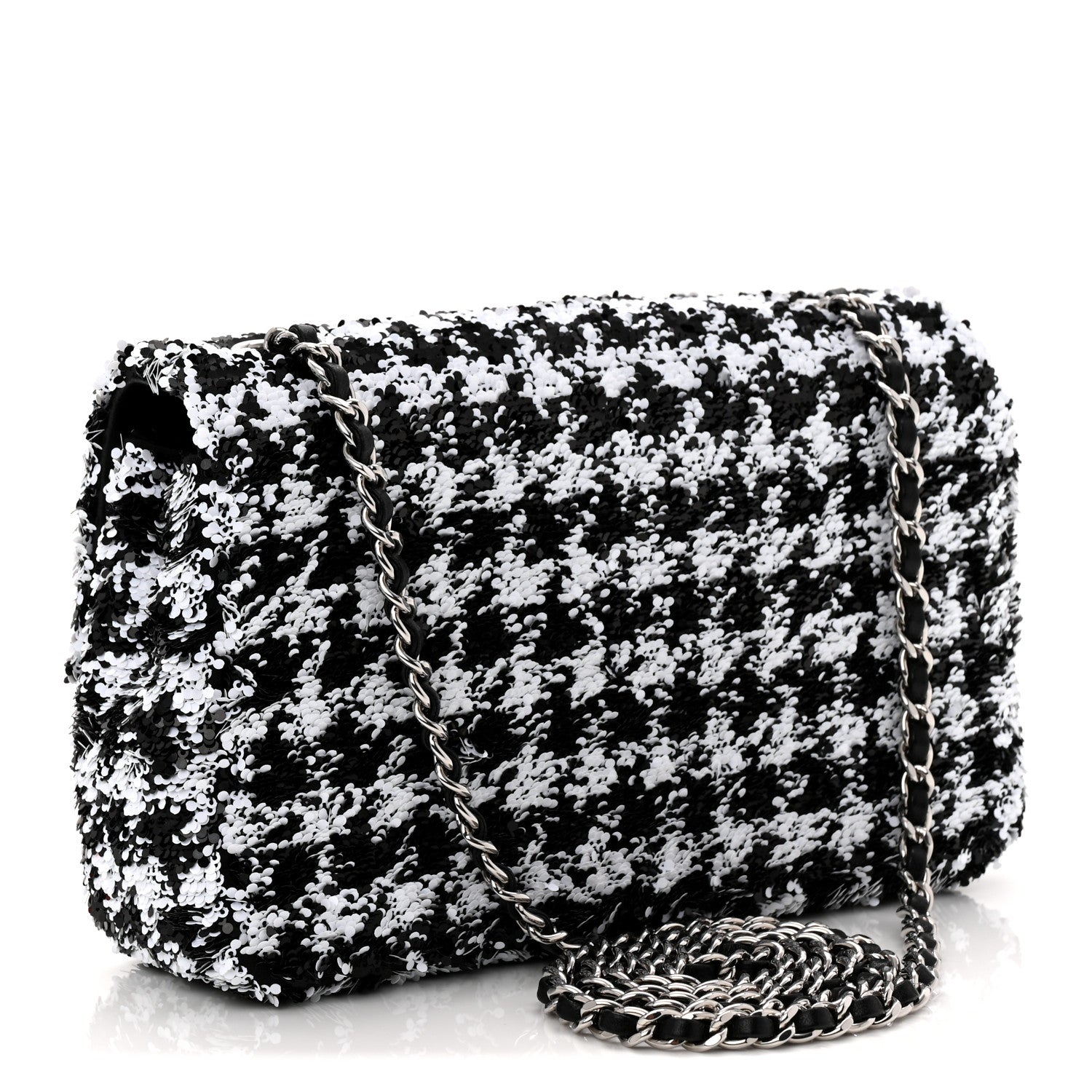 Chanel Sequin Houndstooth Small Flap Black White 3 of 10