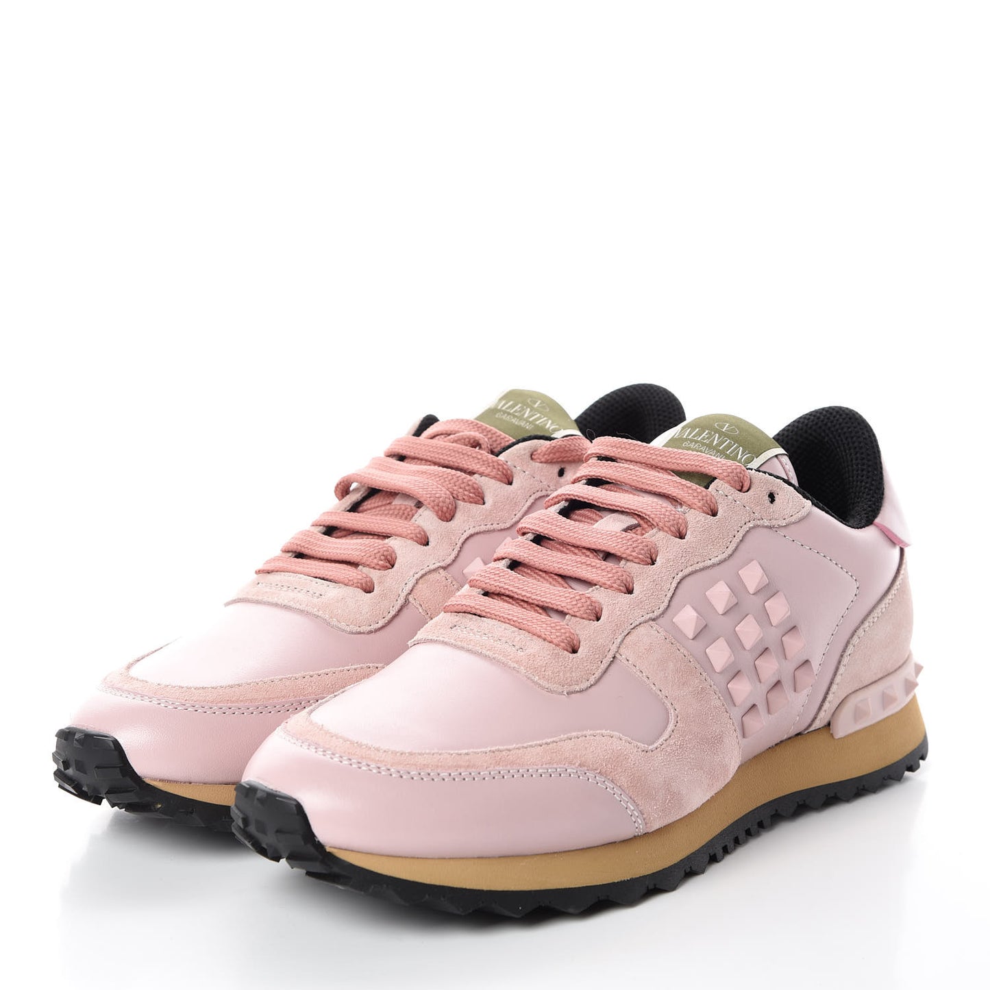 Calfskin Suede Rockstud Sneakers 38 Pink