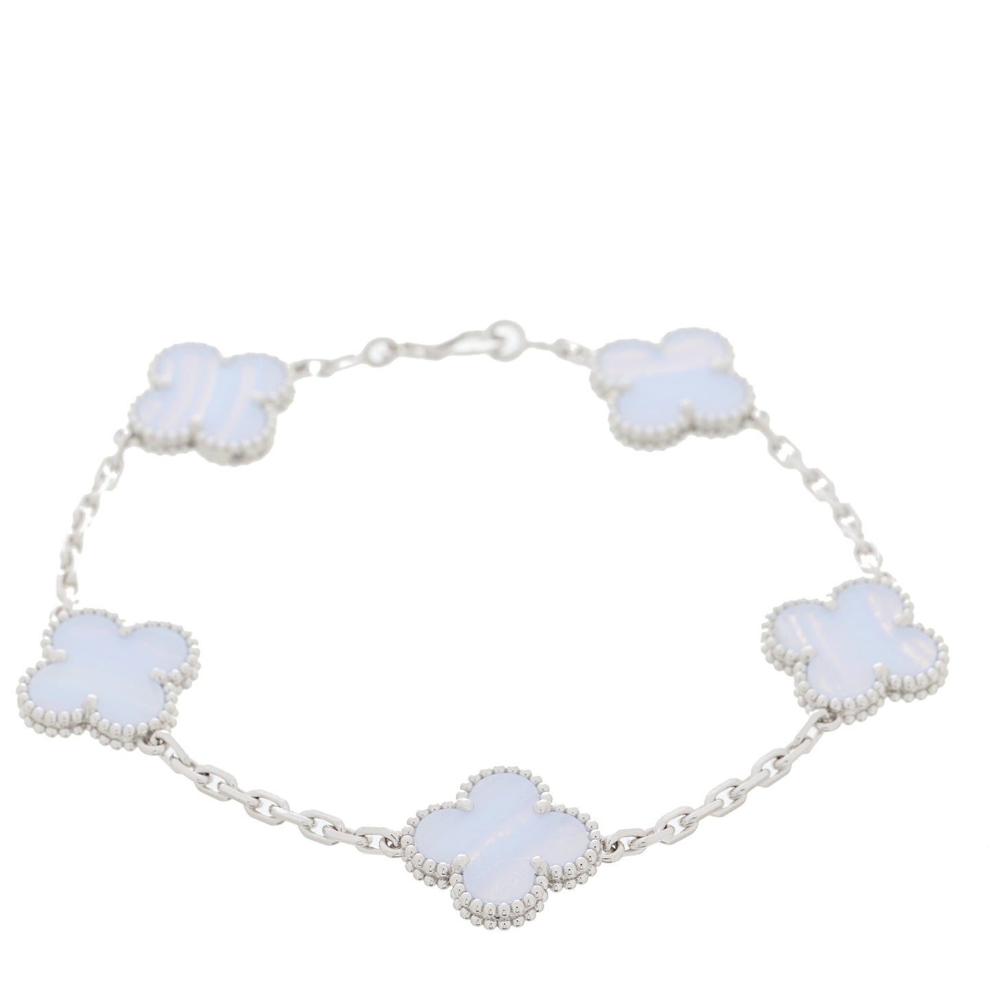 18K White Gold Chalcedony 5 Motifs Vintage Alhambra Bracelet