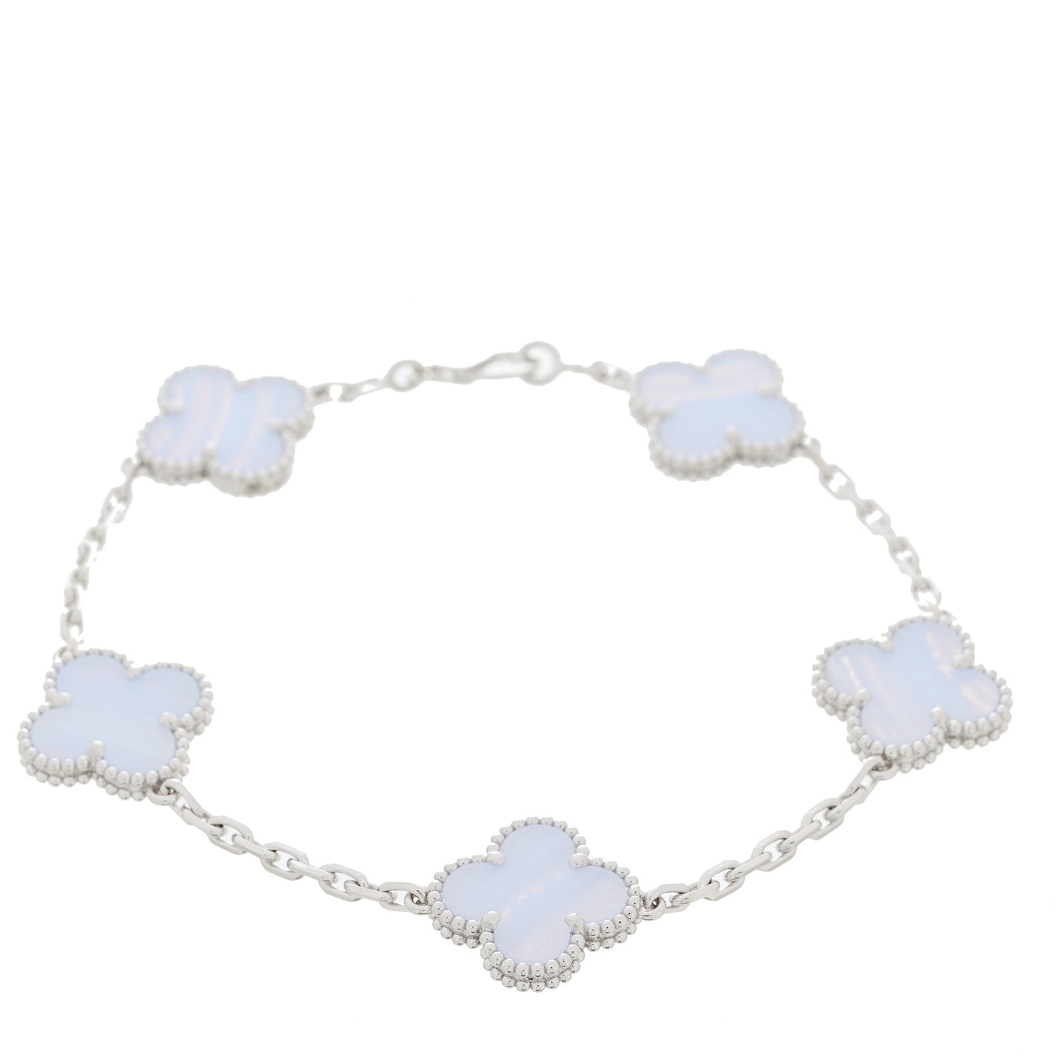 Van Cleef & Arpels 18K White Gold Chalcedony 5 Motifs Vintage Alhambra Bracelet 1 of 4