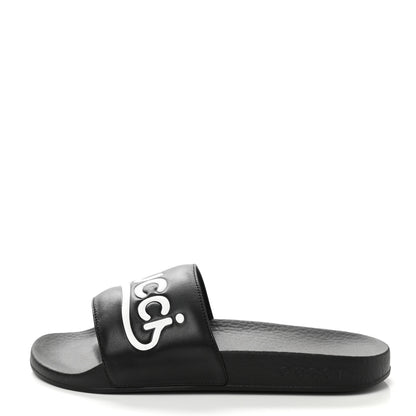 Gucci Nappa Cat Logo Womens Pursuit Slide Sandals 37 Black 1 of 7