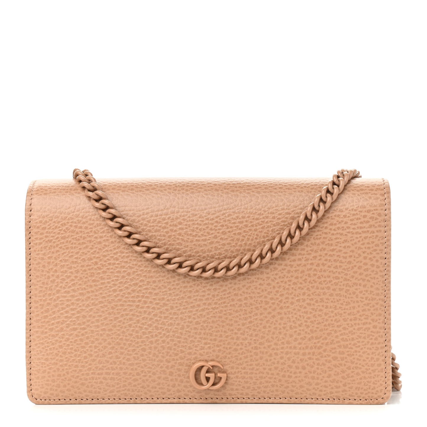 Dollar Calfskin Enamel Monochrome Mini GG Marmont Chain Wallet Camelia
