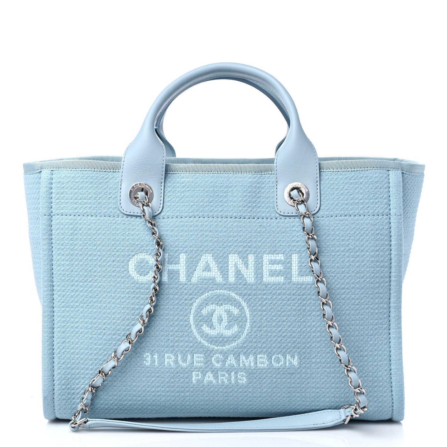 Chanel Mixed Fibers Small Deauville Tote Light Blue 3 of 10