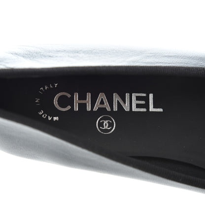 Chanel Pearly Calfskin Patent Cap Toe Ballerina Flats 39 Black 7 of 10