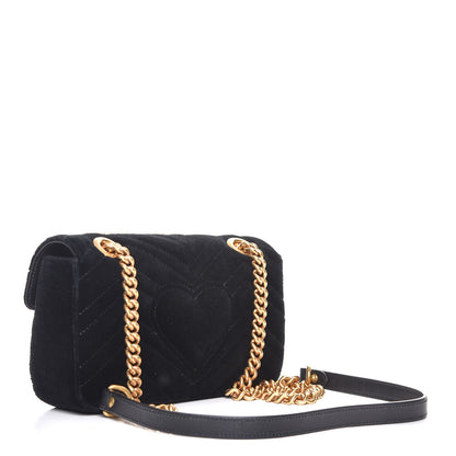 Gucci Velvet Matelasse Mini GG Marmont Shoulder Bag Black 3 of 8