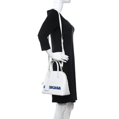Balenciaga Smooth Calfskin 3D Logo S Ville Top Handle Bag White Screen Blue Black 2 of 20