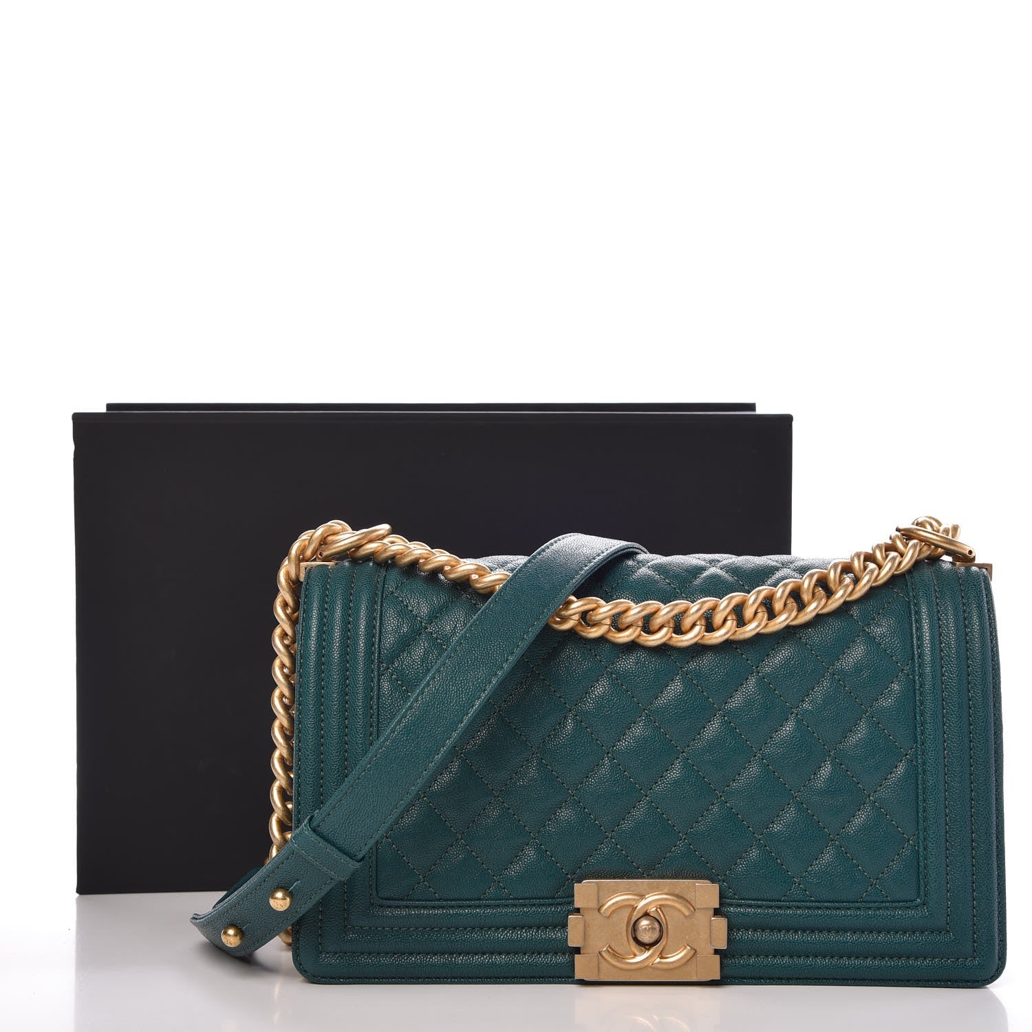 Chanel Caviar Quilted Medium Boy Flap Dark Green 8 of 8