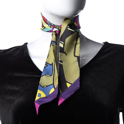 Hermes Silk Graff Graffiti Twilly Fuchsia Kaki Jaune 2 of 5