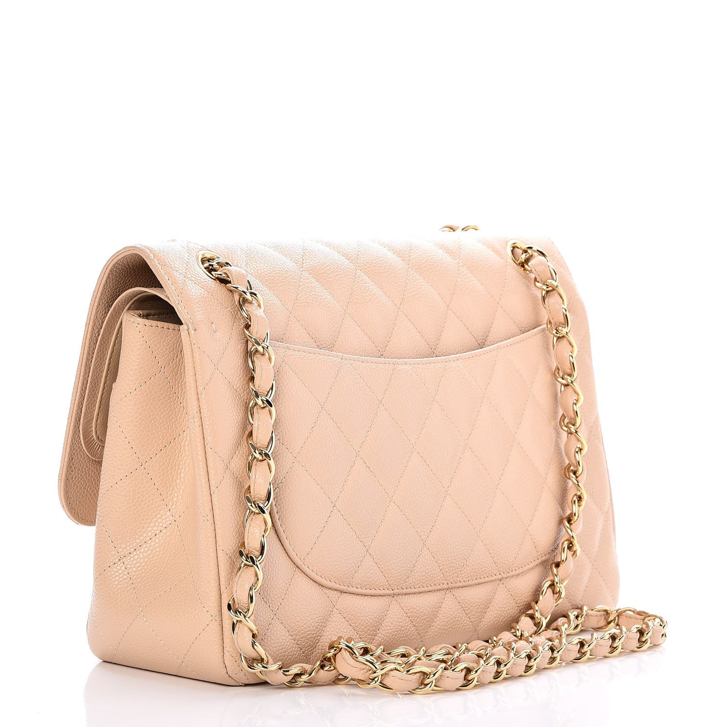 Caviar Quilted Jumbo Double Flap Beige Clair