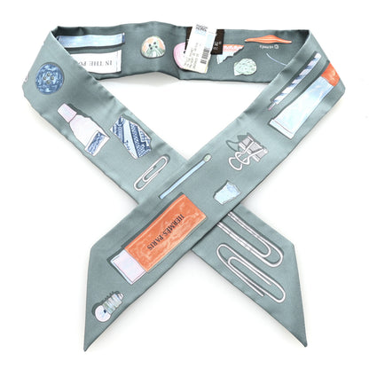 Hermes Silk In The Pocket Twilly Vert De Gris Bleu 1 of 4