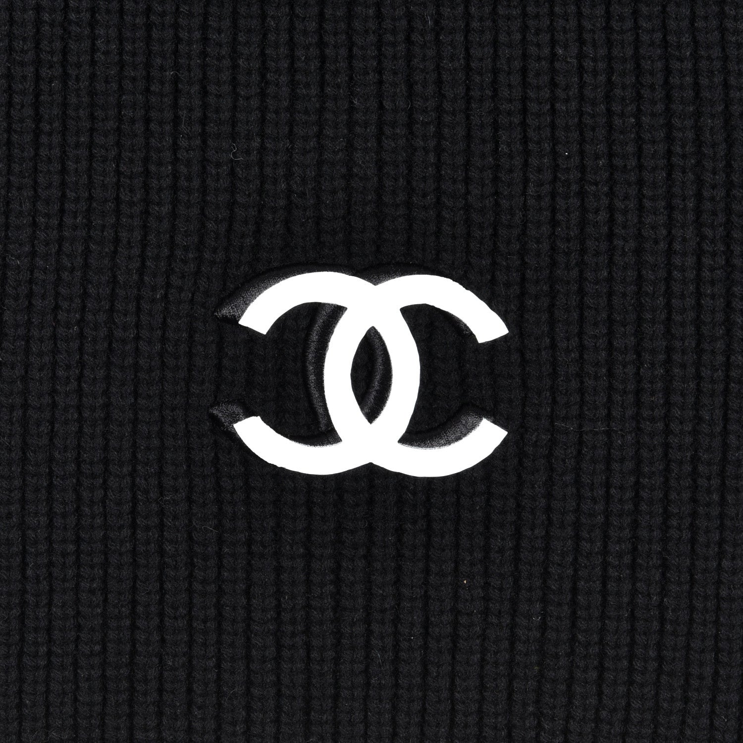 Chanel Wool Cashmere CC Scarf Black White 3 of 5