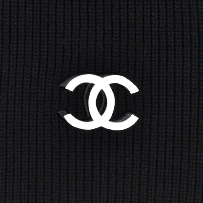Chanel Wool Cashmere CC Scarf Black White 3 of 5