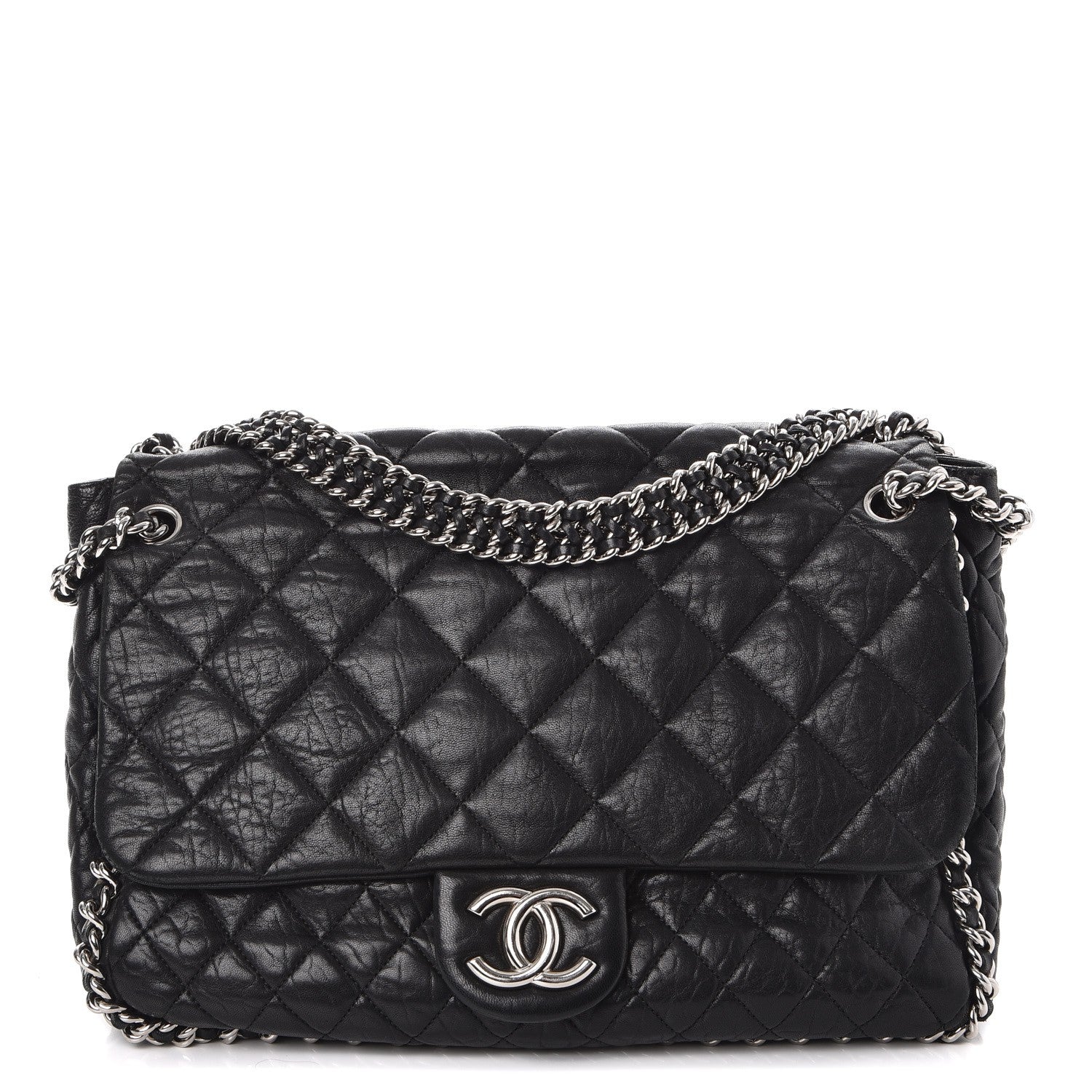 Chanel Washed Lambskin Quilted Maxi Chain Around Flap Black 1 of 8
