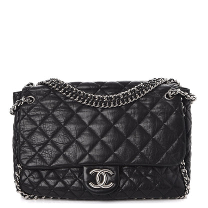 Chanel Washed Lambskin Quilted Maxi Chain Around Flap Black 1 of 8