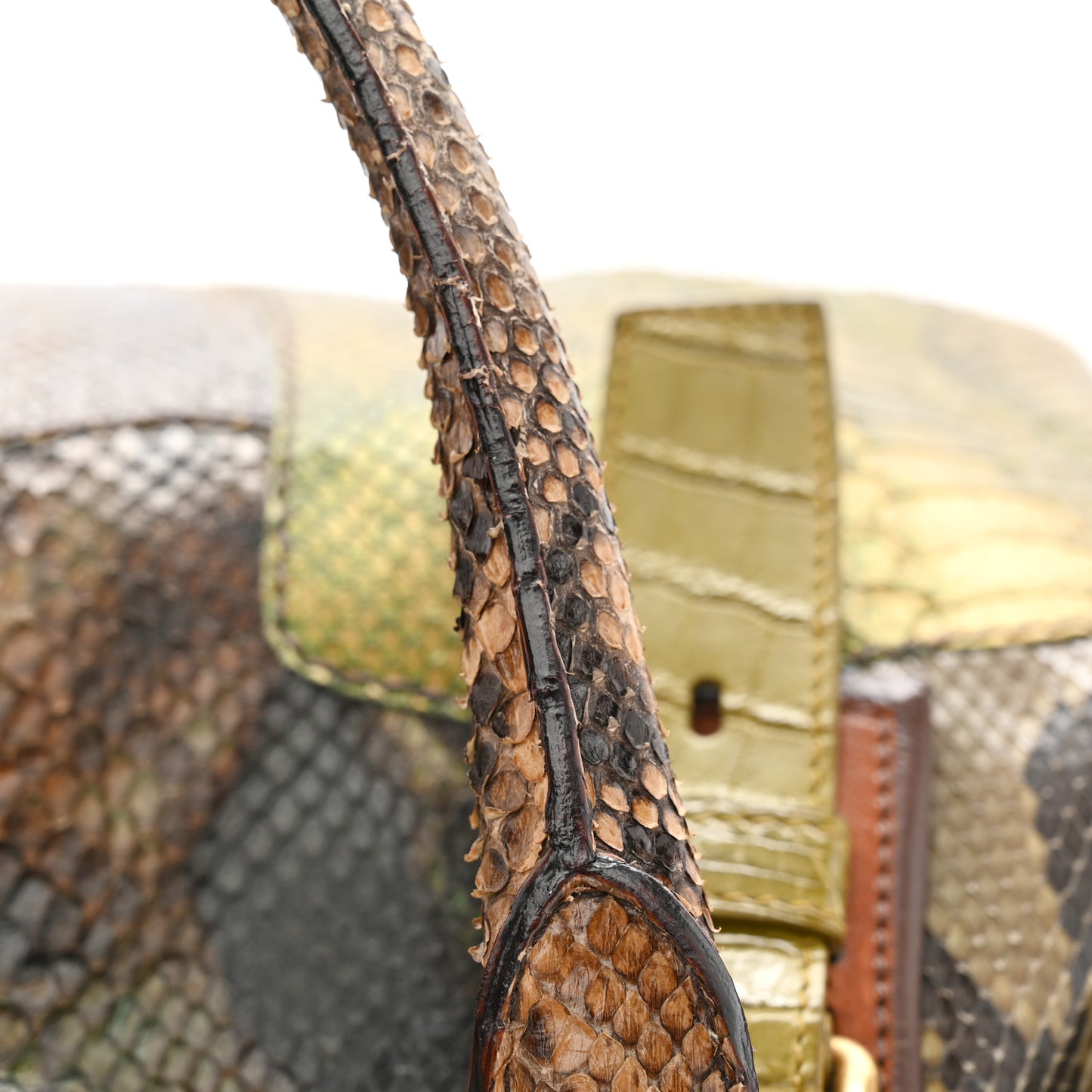 Snakeskin Crocodile Patch Shopper Tote Militare