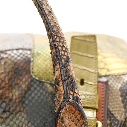 Prada Snakeskin Crocodile Patch Shopper Tote Militare 12 of 13