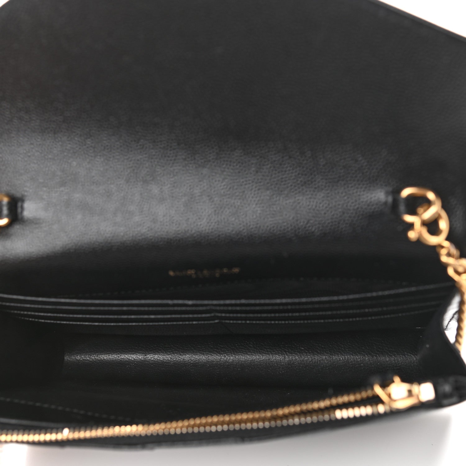Saint Laurent Grain De Poudre Matelasse Chevron Monogram Envelope Chain Wallet Black 5 of 13