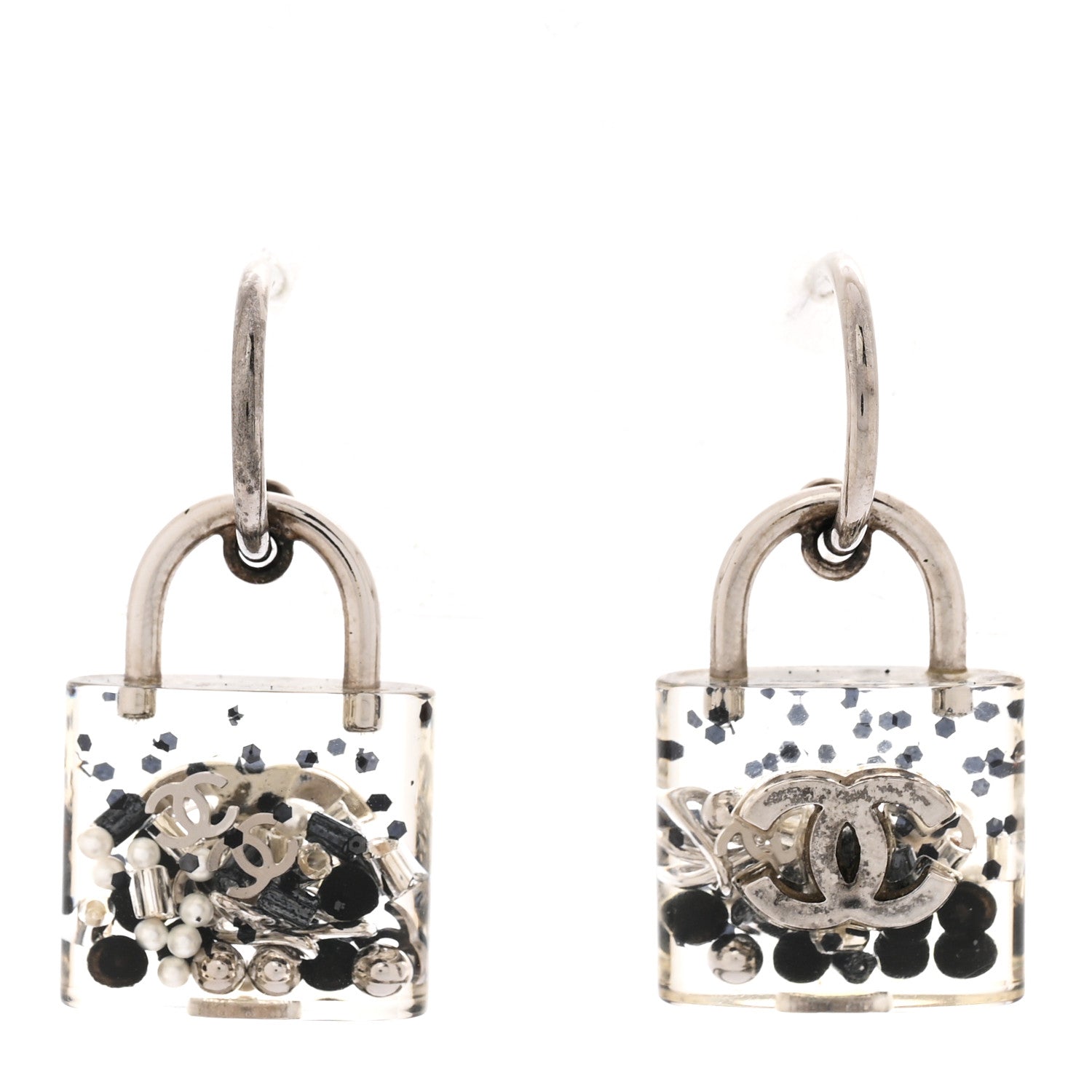 Chanel Resin Pearl CC Padlock Earrings Grey 1 of 5