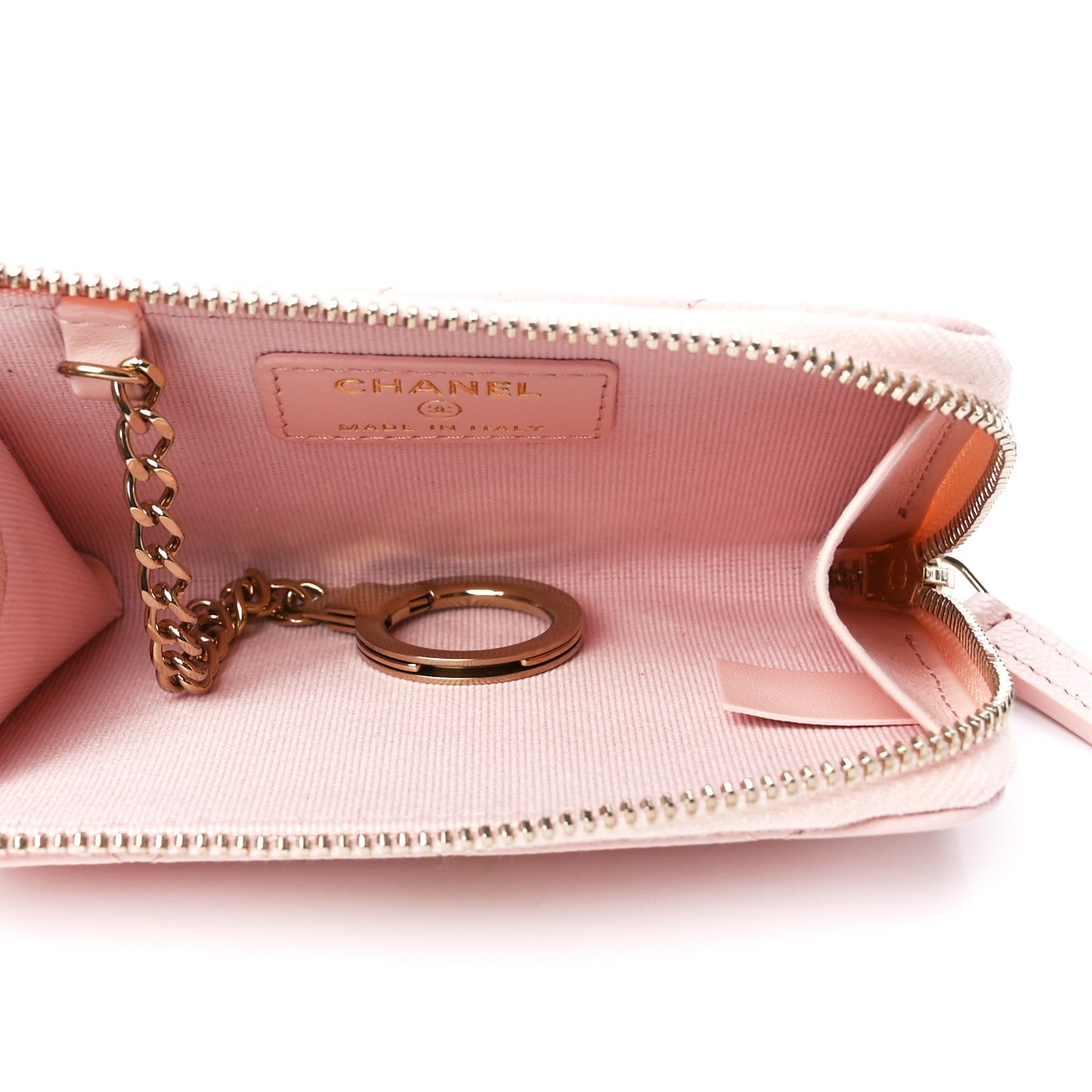 Caviar Quilted Zipped Key Holder Case Light Pink