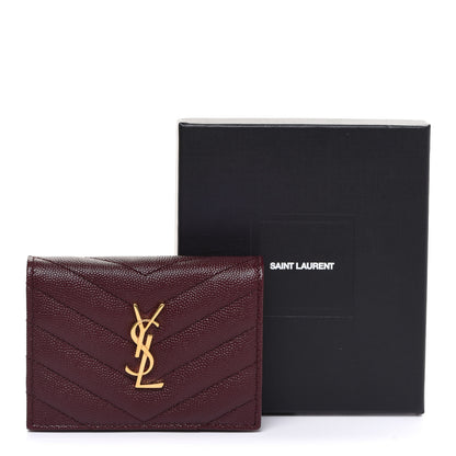Saint Laurent Grain De Poudre Matelasse Chevron Monogram Card Case Bordeaux 8 of 8