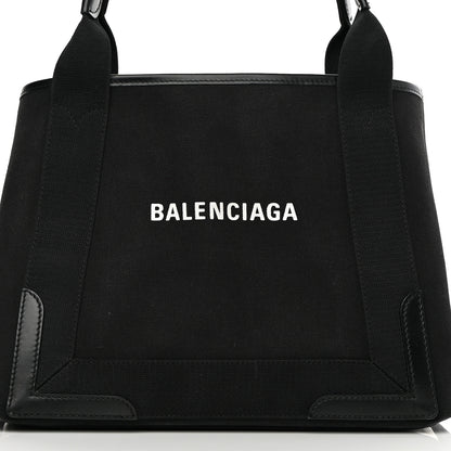 Balenciaga Cotton Canvas Calfskin S Navy Cabas Black 9 of 15