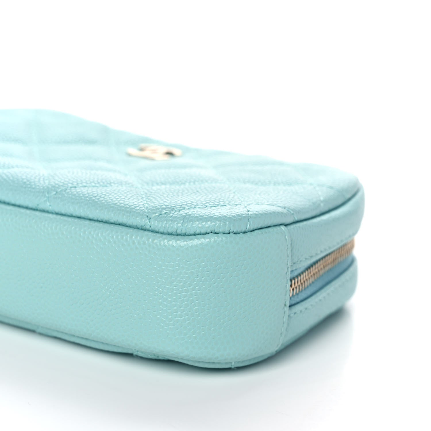 Chanel Caviar Quilted Small Curvy Pouch Cosmetic Case Light Blue 10 of 11