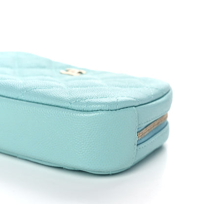 Chanel Caviar Quilted Small Curvy Pouch Cosmetic Case Light Blue 10 of 11