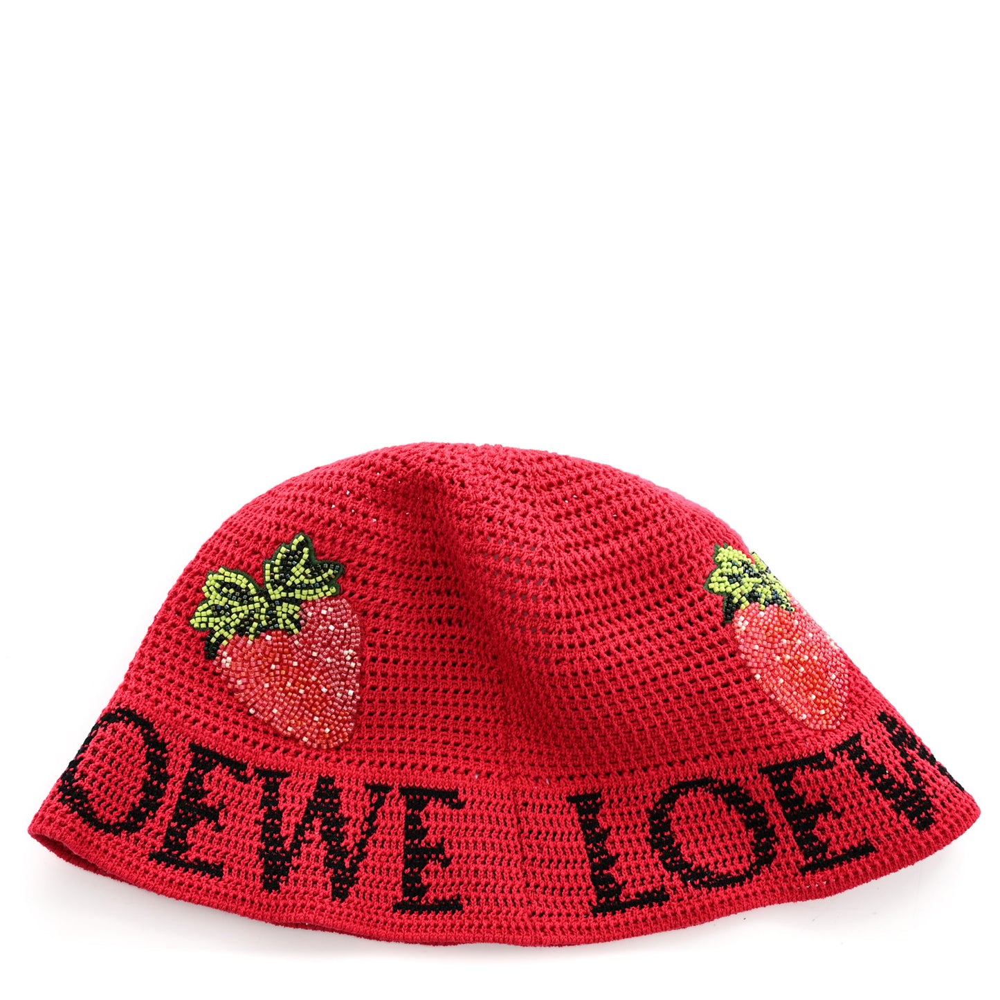 X PAULA'S IBIZA Crochet Beaded Strawberry Bucket Hat S Red