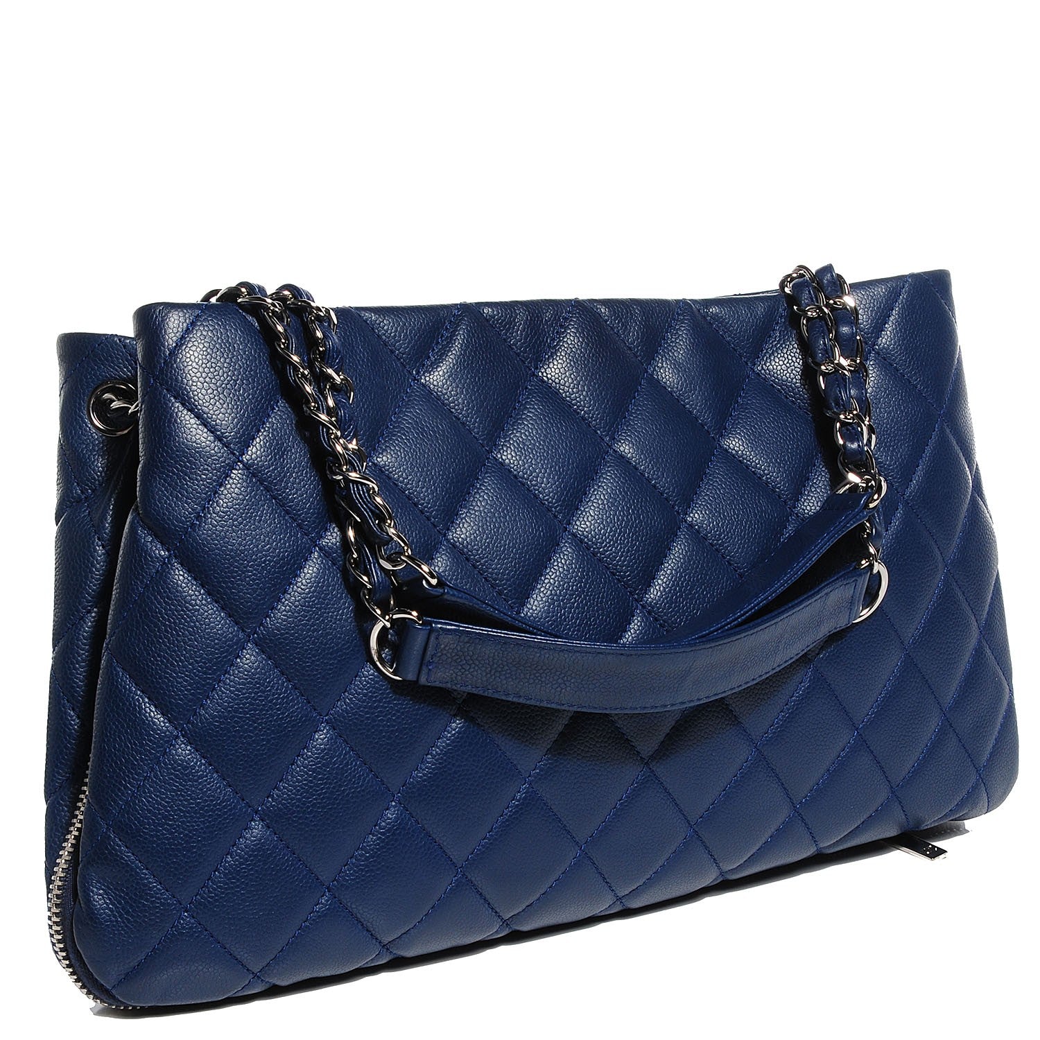 Chanel Caviar Quilted Expandable Zip Shoulder Bag Blue 3 of 7
