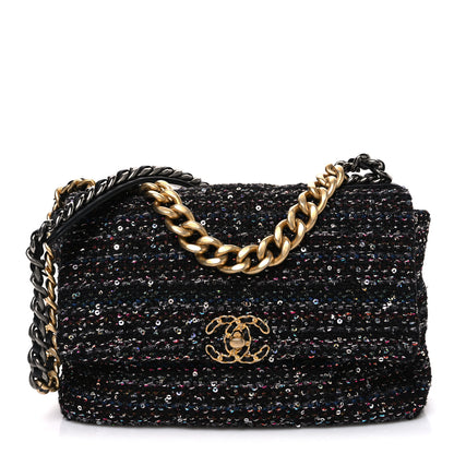 Chanel Tweed Sequin Quilted Medium Chanel 19 Flap Black Multicolor 1 of 10