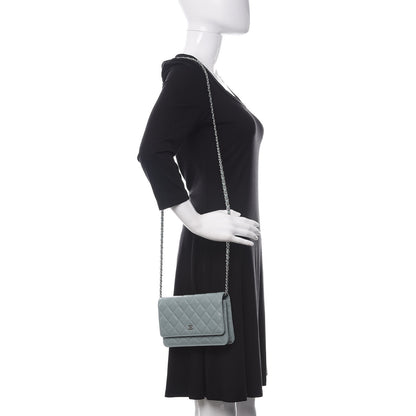 Chanel Caviar Quilted Wallet On Chain WOC Light Blue 2 of 12