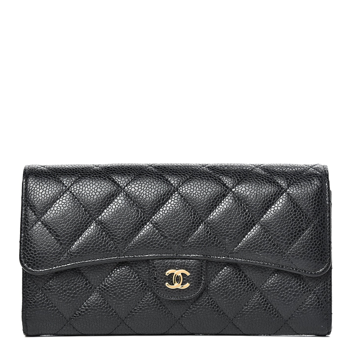 Caviar Quilted Large Gusset Flap Wallet Black
