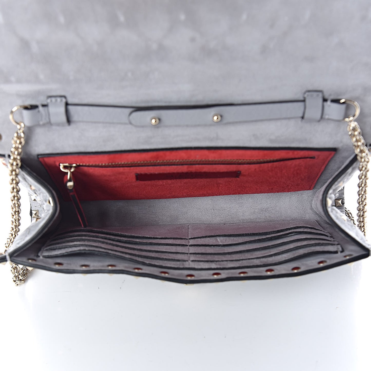 Craquele Nappa Rockstud Spike Wallet on Chain Pastel Grey