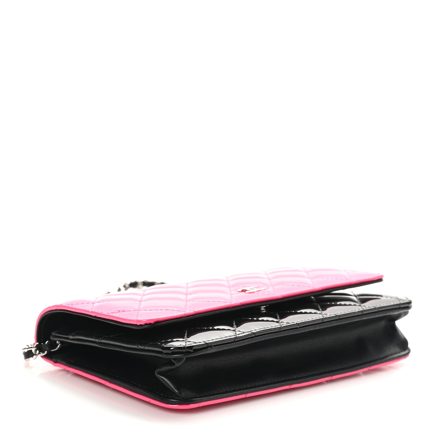 Chanel Patent Quilted Bi-Color Wallet On Chain WOC Pink Black 4 of 12