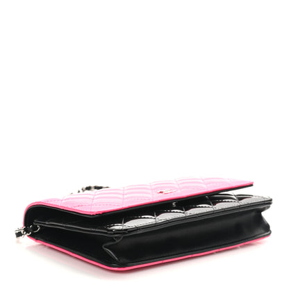 Chanel Patent Quilted Bi-Color Wallet On Chain WOC Pink Black 4 of 12