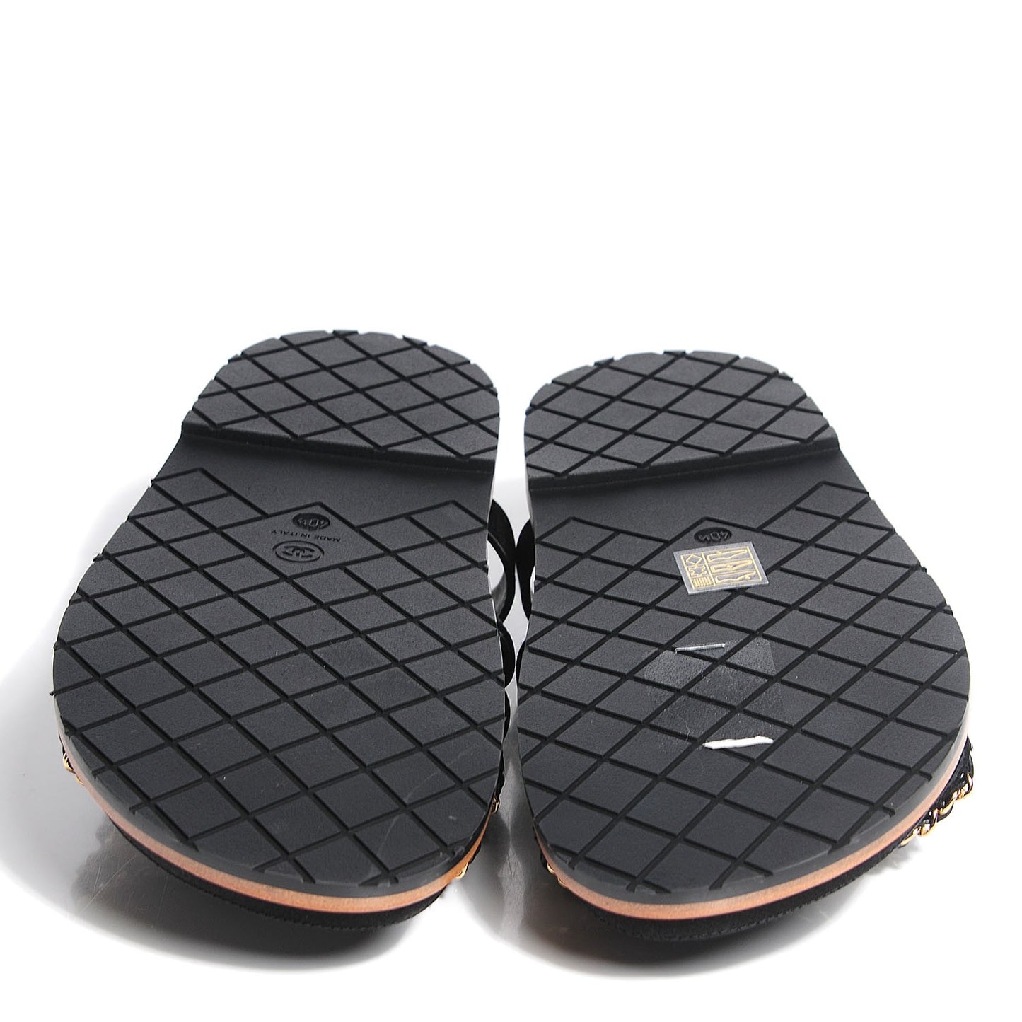 Satin Lambskin Chain Flat Sandals 40.5 Black