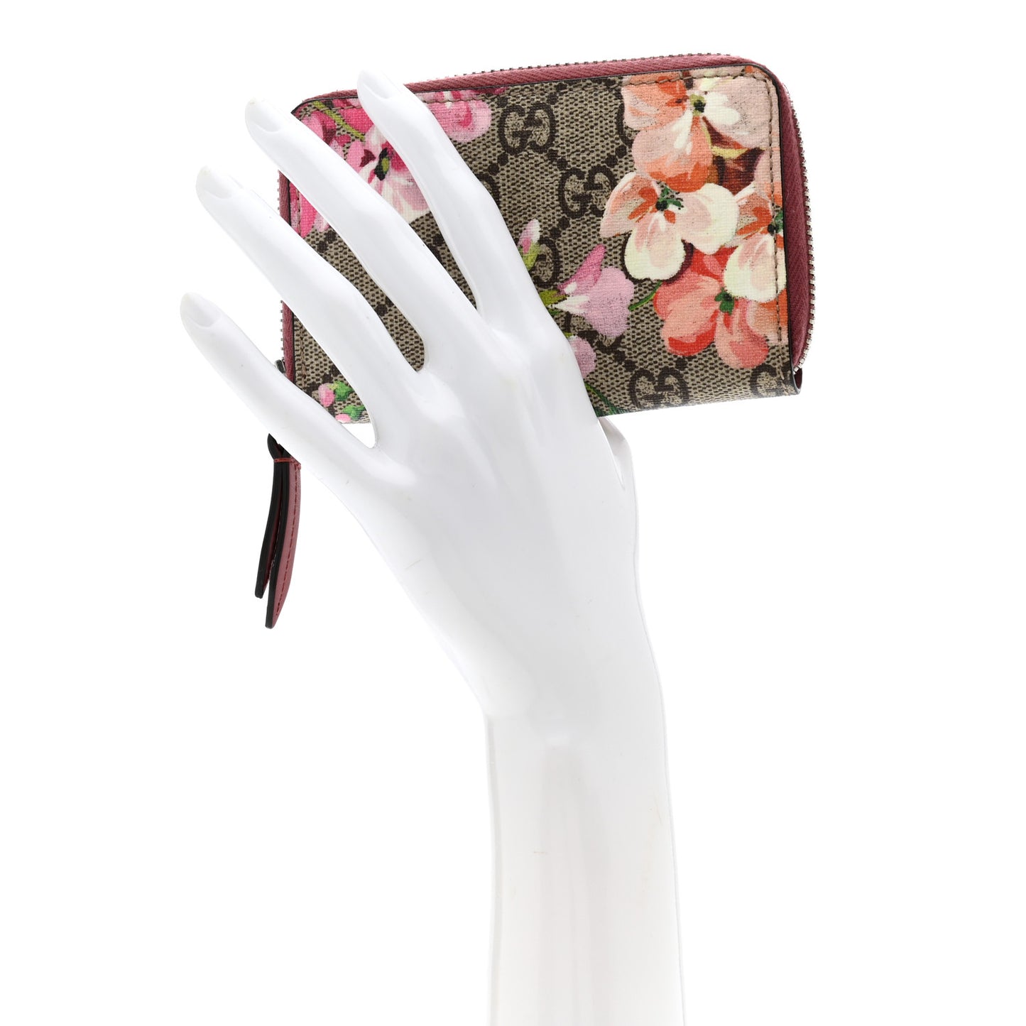 GG Supreme Monogram Blooms Zip Around Card Case Wallet Beige Multicolor Dry Rose