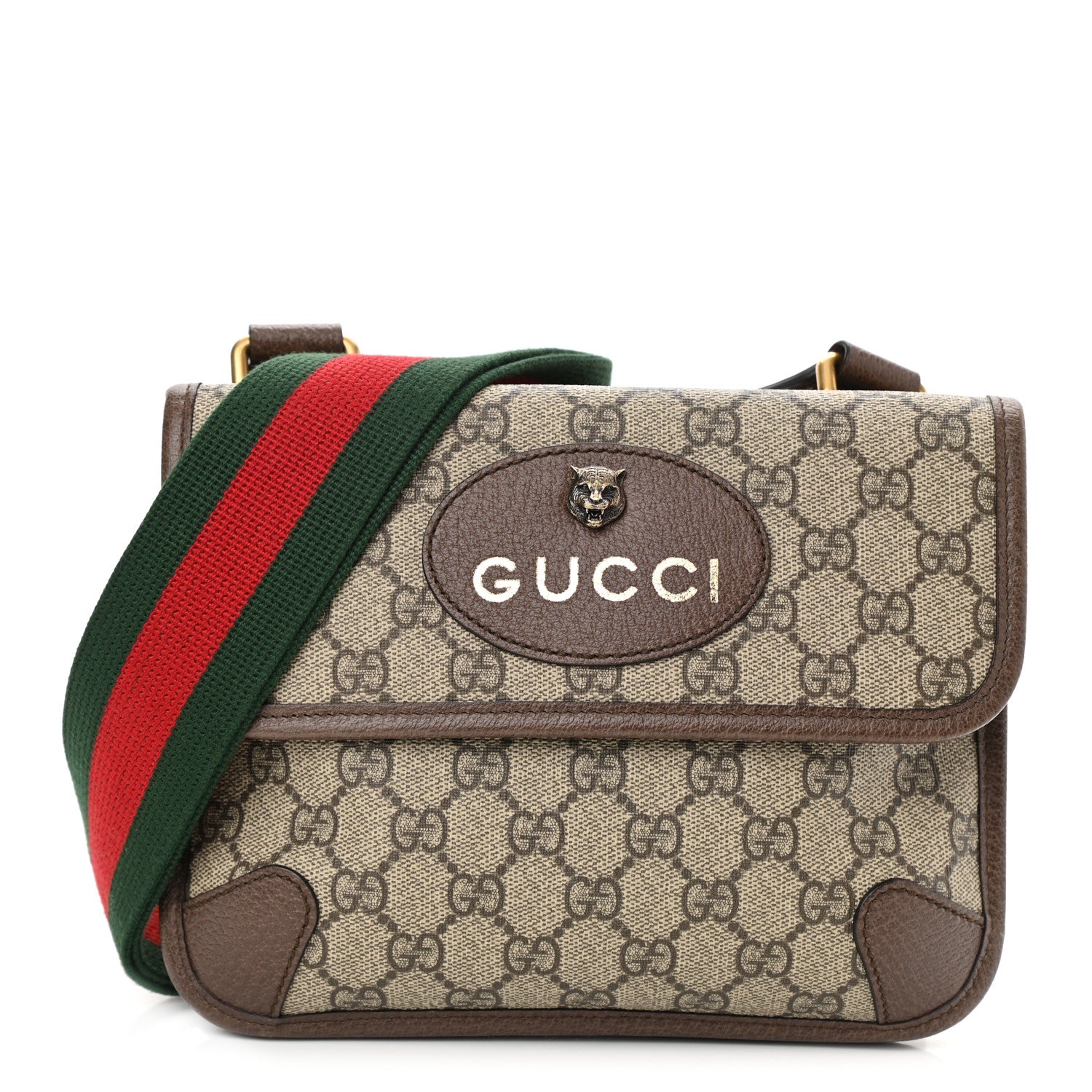 Gucci GG Supreme Monogram Web Small Neo Vintage Double Flap Messenger Bag Beige New Acero 1 of 7