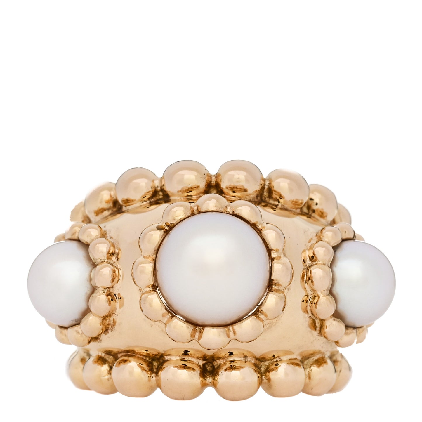 18K Yellow Gold Akoya Pearl Beaded Cocktail Ring 47 4