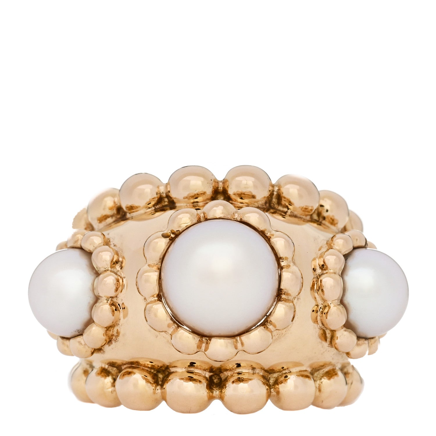 Chanel 18K Yellow Gold Akoya Pearl Beaded Cocktail Ring 47 4 1 of 5