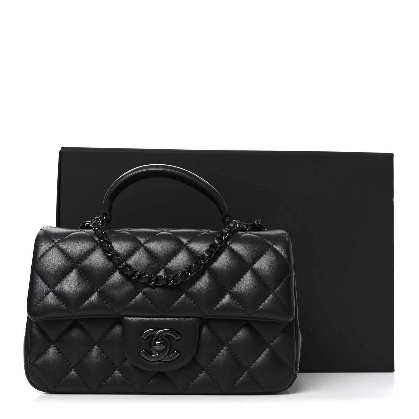 Lambskin Quilted Mini Top Handle Rectangular Flap So Black