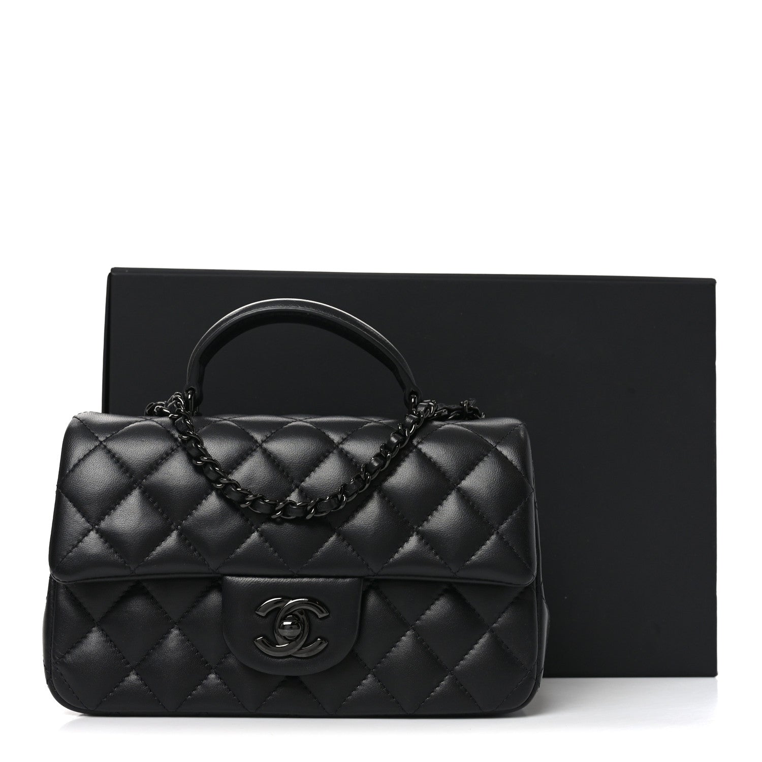Chanel Lambskin Quilted Mini Top Handle Rectangular Flap So Black 11 of 11
