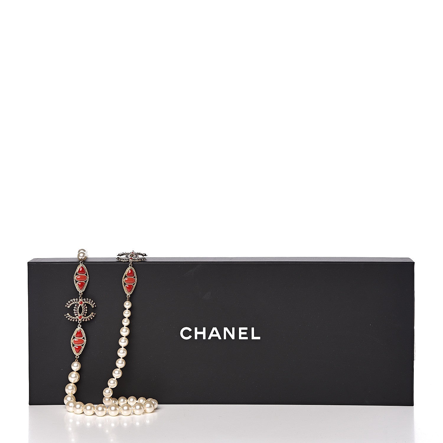 Chanel Pearl Gripoix CC Long Strand Necklace Gold Red 8 of 8