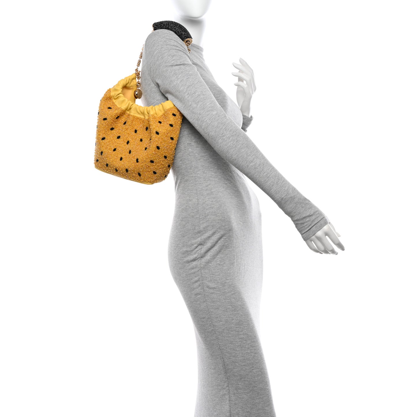 Buttery Nappa Beaded Lambskin Mini Squeeze Bag Yellow