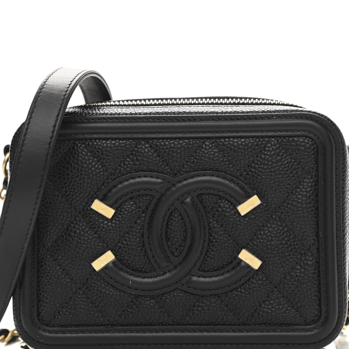 Caviar Quilted CC Filigree Vanity Clutch With Chain Black
