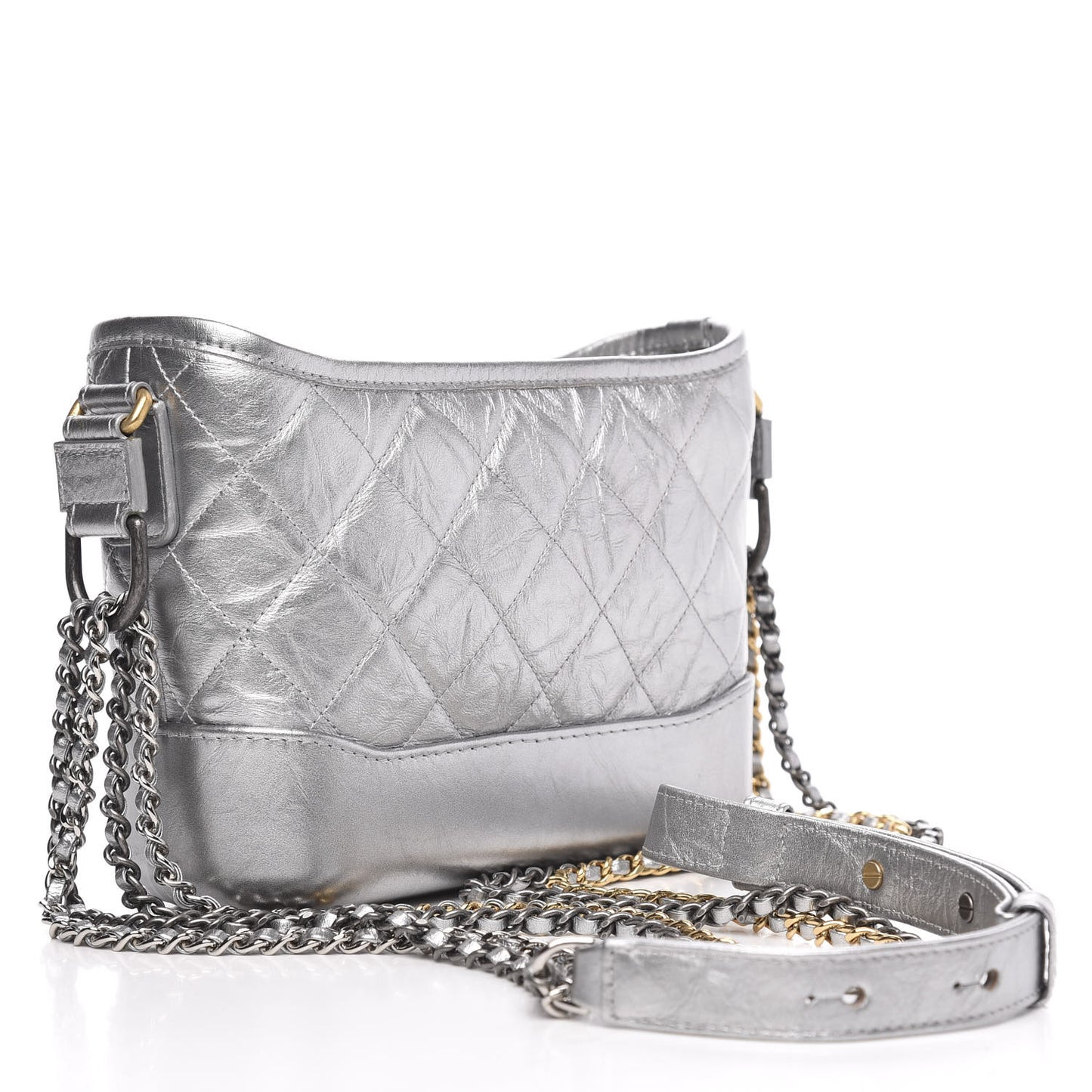 Metallic Aged Calfskin Quilted Small Gabrielle Hobo Silver