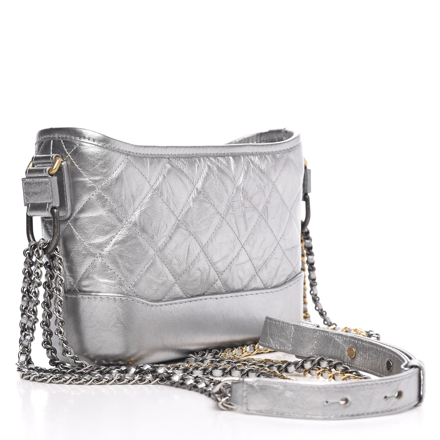 Chanel Metallic Aged Calfskin Quilted Small Gabrielle Hobo Silver 3 of 11